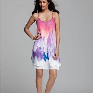 Natori Floral Watercolor Layered Sleeveless Slip Dress Women's Size Medium